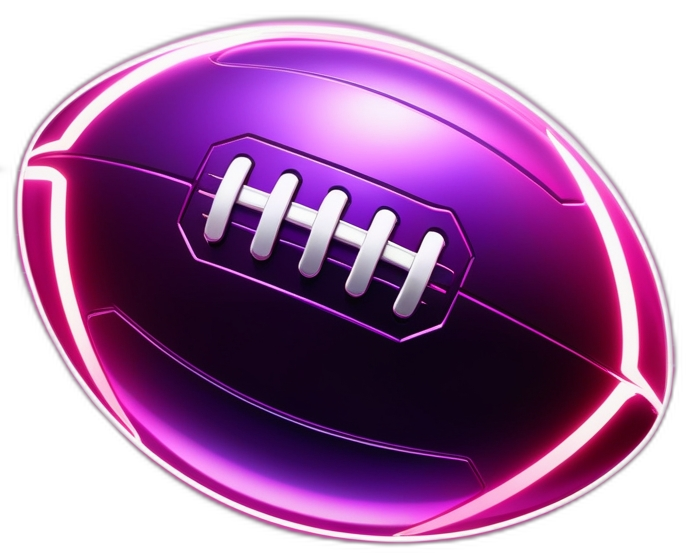 Default a glowing futuristic football icon metallic purple and 0